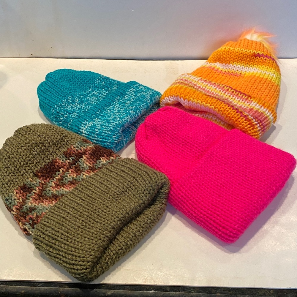 NWOT Hand-Knit Set of 4 Winter Hats